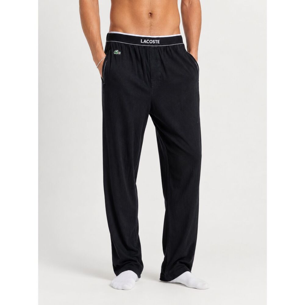 Men's Lacoste Black Lounge Pajama Pants Logo Waistband Sleepwear Size Medium